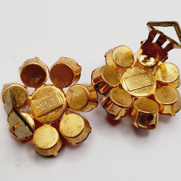 Vintage Made in Austria Pink Rhinestone Earrings Clip On Mid Century Jewelry - Picture 8 of 10